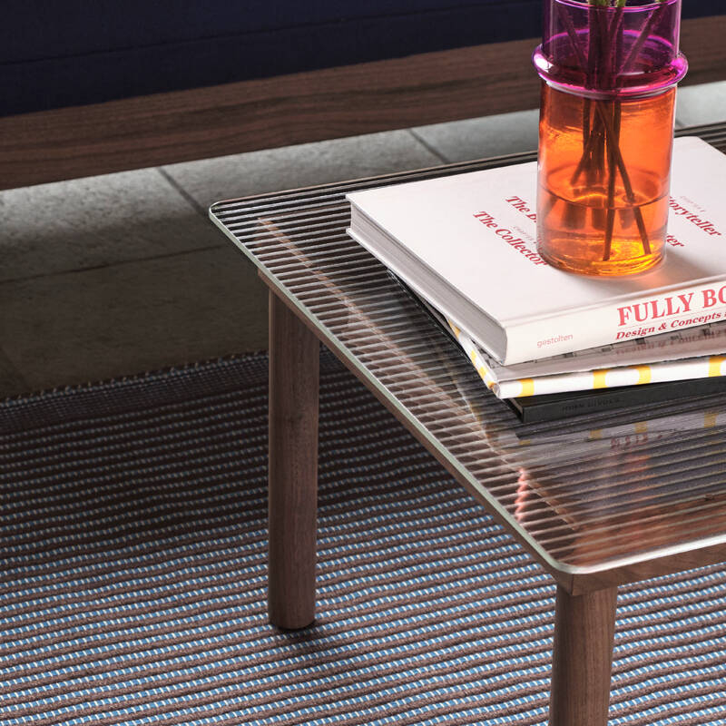 KOFI 60x60 Noyer/ verre cannelé transparent